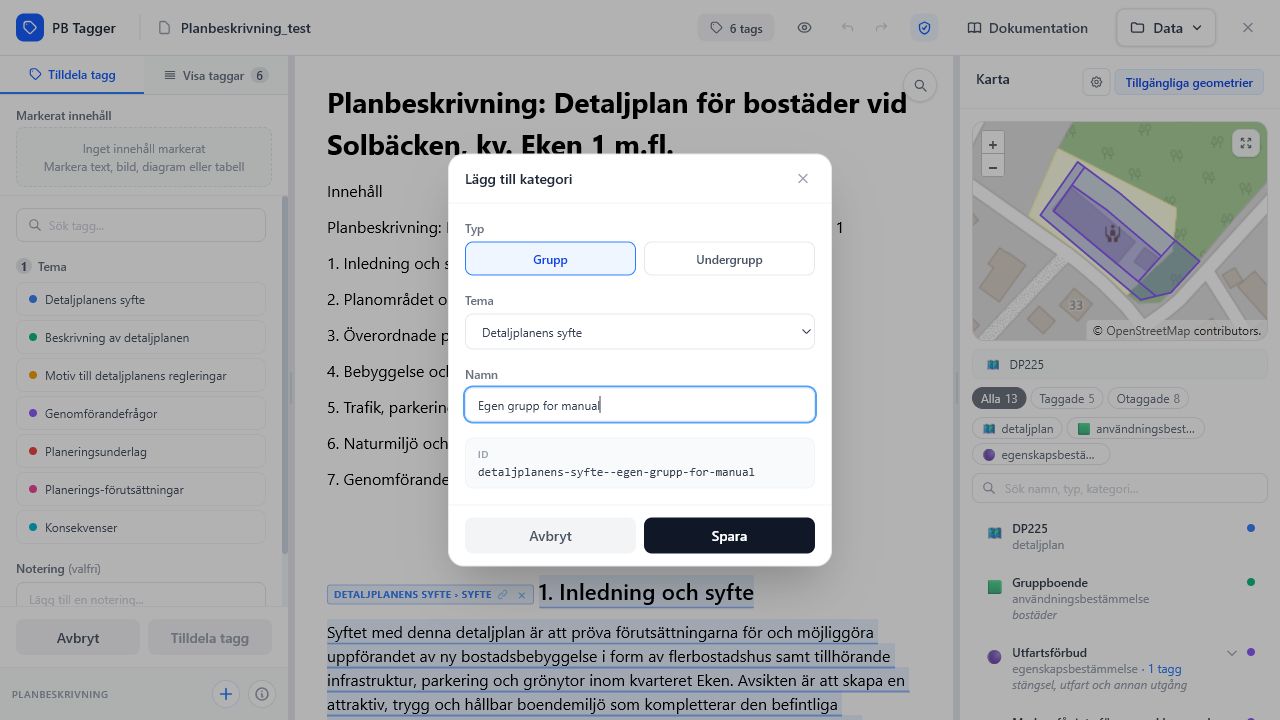 Dialog för att lägga till egen grupp