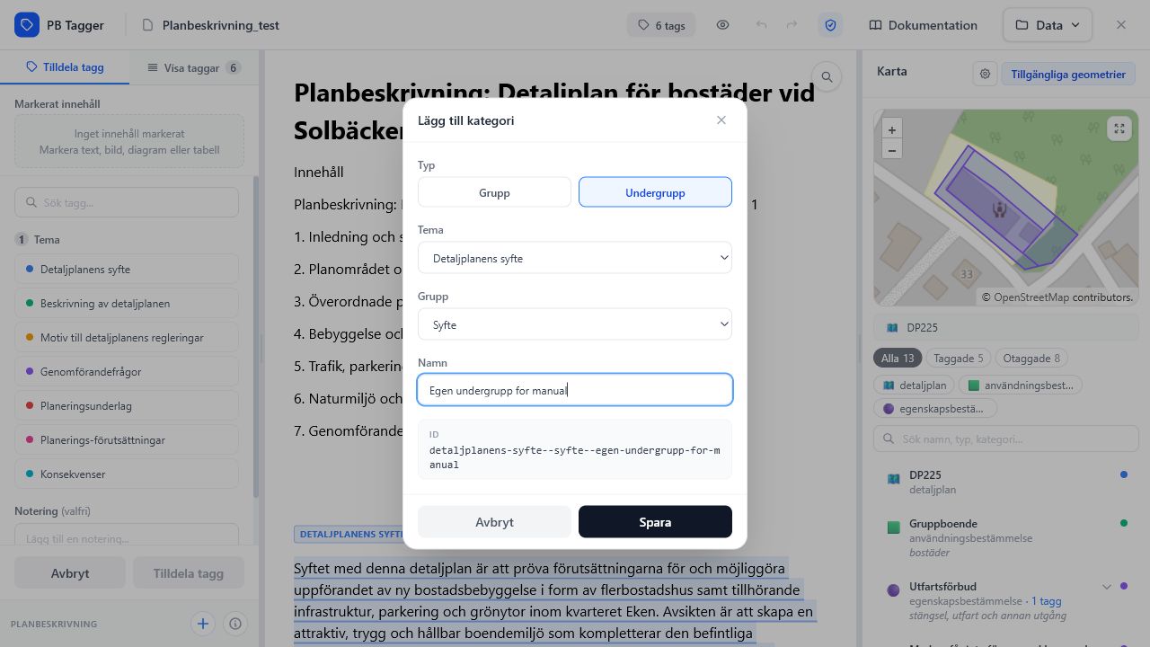 Dialog för att lägga till egen undergrupp